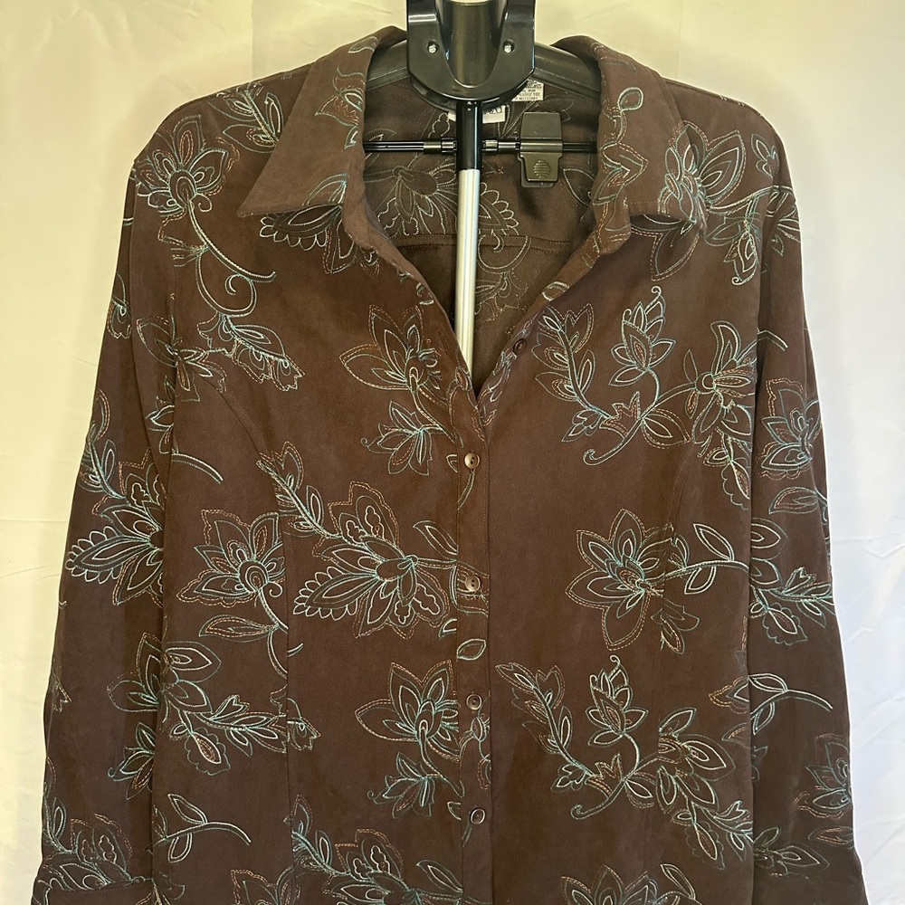 Apparenza Brown Stretch Shirt with Embroidered Details
